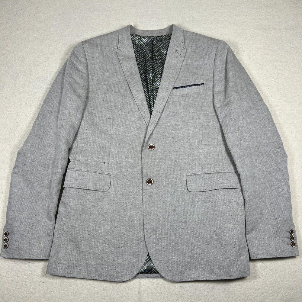 Ted Baker Herringbone‎ Blazer Mens 6 44L Sport Coat Tall Fit Gray Linen Cotton - Picture 3 of 14